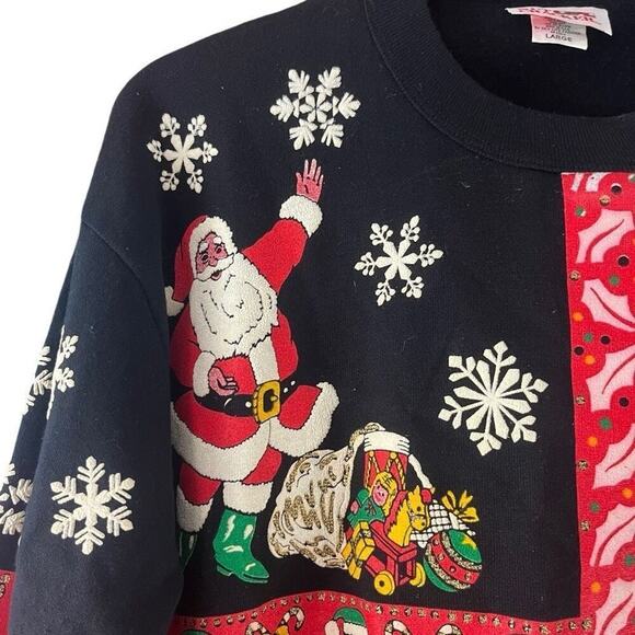 Vintage Nutcracker Santa Reindeer Christams Sweatshirt Puff Paint Glitter Large - Picture 5 of 7